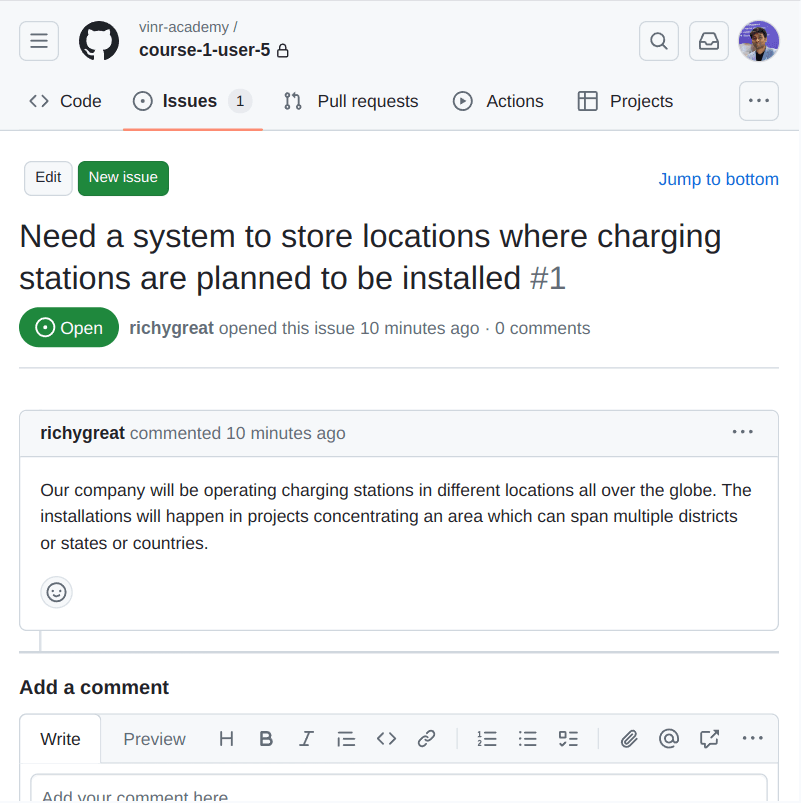 GitHub issue for your first task