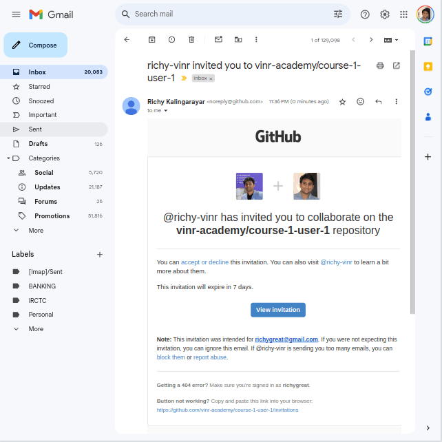 GitHub invitation email